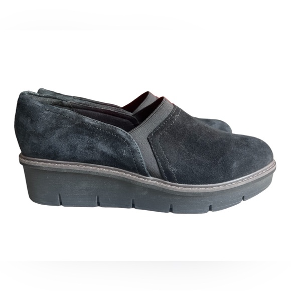 CLARKS AIRABELL MID SLIP ON SUEDE LEATHER WEDGE SHOES BLACK Size 9.5 - Picture 8 of 12